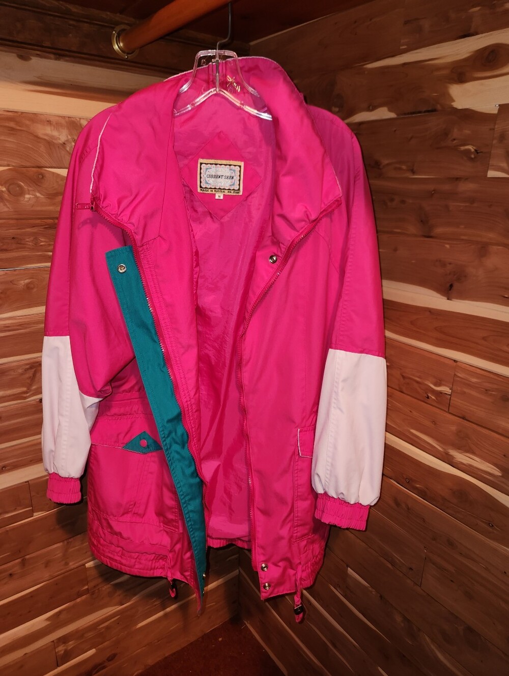 Vintage 90s Current Seen Women's Hot Pink Ski Jacket with White Sleeve Panels